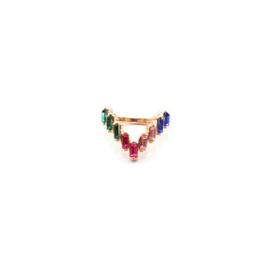 Anillo Dorado Piedras Colores en V