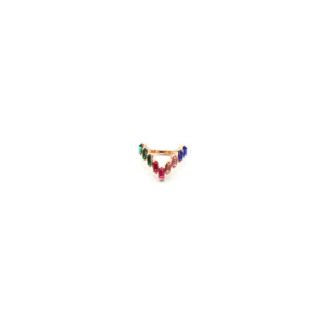 Anillo Dorado Piedras Colores en V