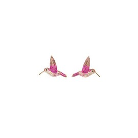 Aretes Volátiles Colibrí con Cristales Rosas y Dorados