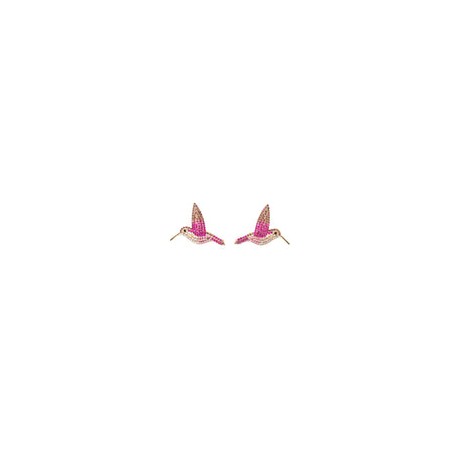 Aretes Volátiles Colibrí con Cristales Rosas y Dorados